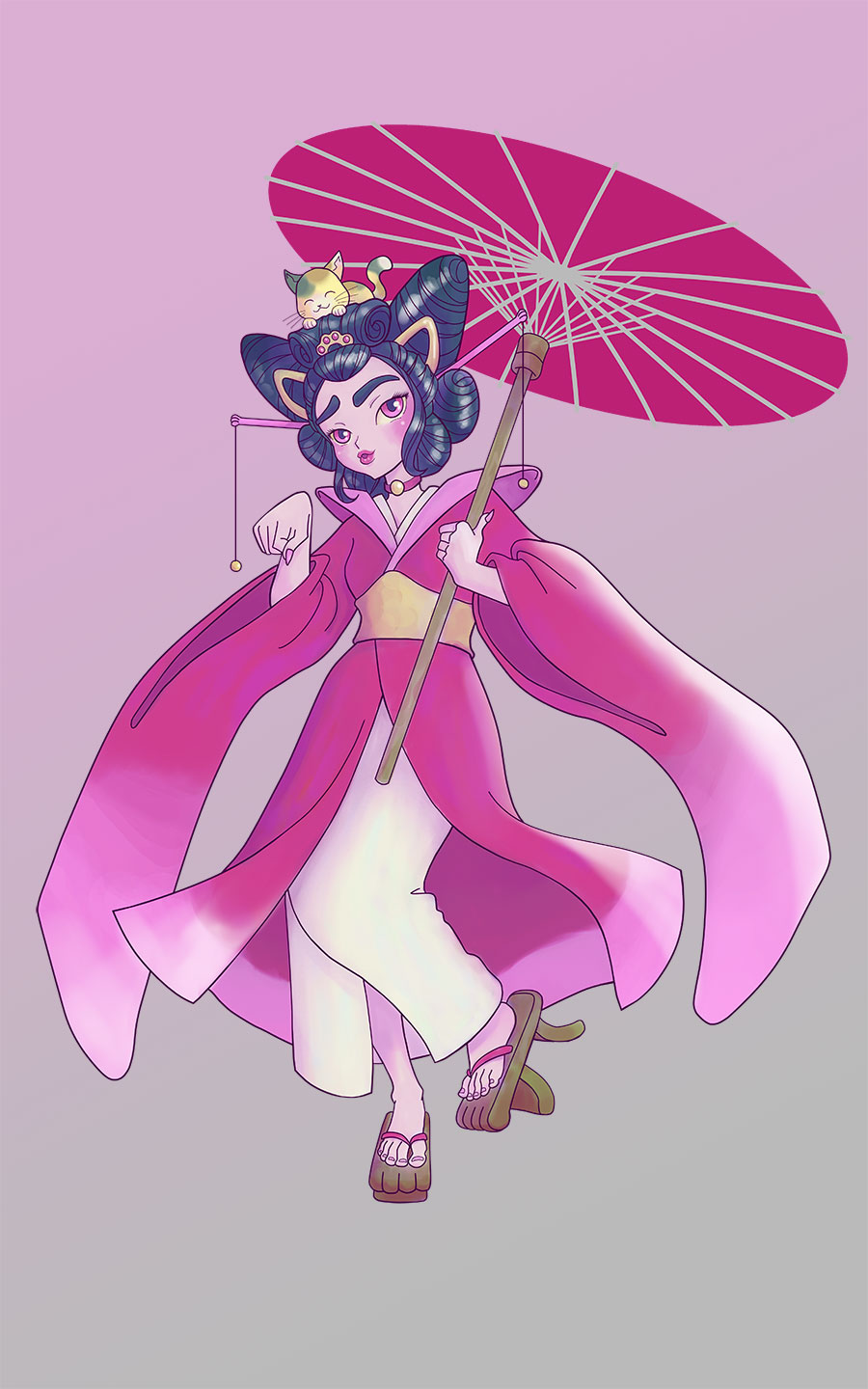 Kitty Girl with Umbrella